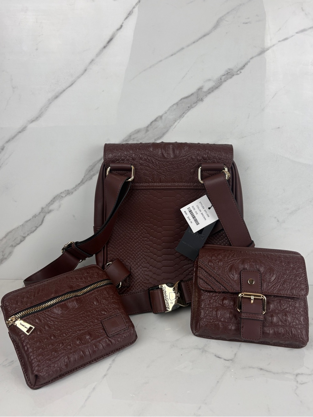 NWT Tote & Carry Brown Croc Statement Chest Bag Backpack AP2-006